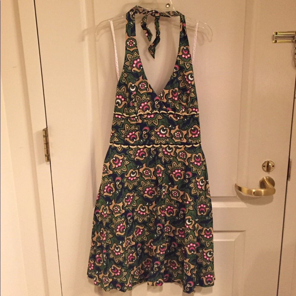 Lilly Pulitzer blue and tan linen halter dress 0